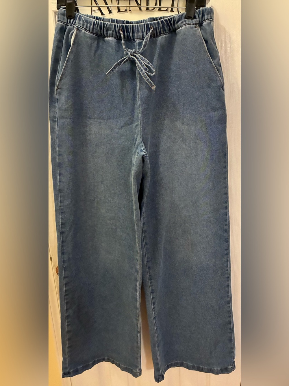 Vigoss Women's Blue Wide-Leg Drawstring Jeans